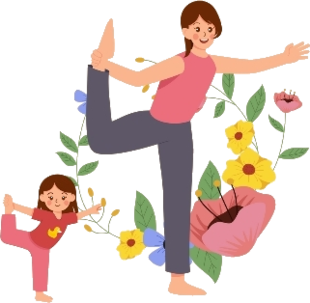 Illustration: Eine Frau und ein Kind stehen im Tänzer, umgeben von Blumen